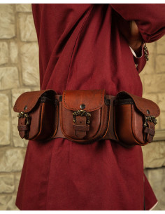 Set aus 3 mittelalterlichen Löwen-Gürteltaschen in Braun 2