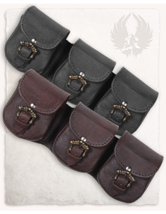Set 3 bolsos medievales León para cinturón en negro 2
