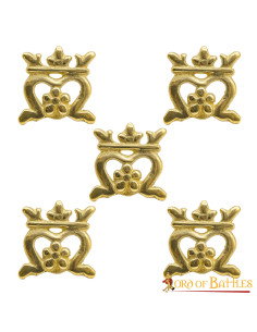 Set 5 coronas medievales decorativas en latón (2,4x2,5 cm.)