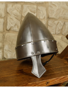 Normandische helm met neus Baldric-model, gepolijst staal