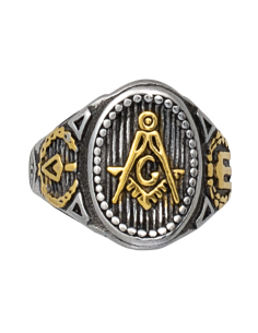 Golden Masonic Square og Compass stålring