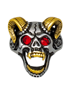 Stahlring-Totenkopf mit goldenen Hörnern