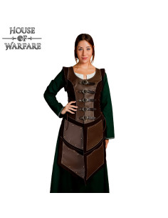 Traje arquera medieval largo en cuero marrón