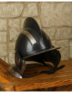 Bordeauxrode helm zwart staal Kaspar model
