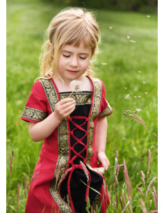 Vestido Medieval niña Leonor en manga corta, rojo-negro 2
