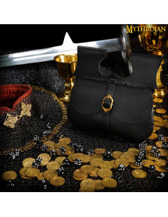 Bolsa medieval en piel negra (21,60 x 22,80 cm.)