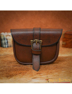 Kleine mittelalterliche Tasche aus braunem Leder (13 x 14...