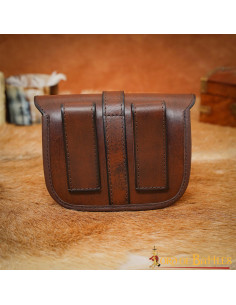 Kleine mittelalterliche Tasche aus braunem Leder (13 x 14... 2