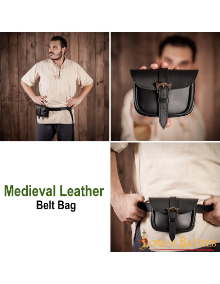 Bolsa medieval pequeña en piel marrón...