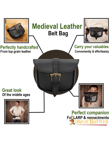 Bolsa medieval pequeña en piel marrón...
