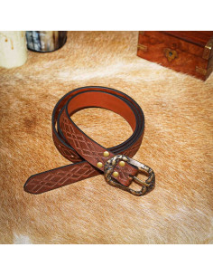 Middeleeuwse bruine leren riem met ruitdesign