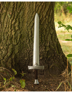 Espada medieval corta LARP modelo Norrick, acabado acero