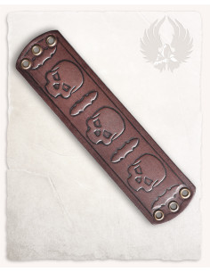 Gotische schedels en zwaarden armband, bruin leer