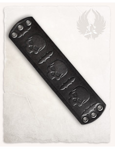 Gotische schedels en zwaarden armband, zwart leer