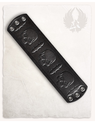 Gothic-Armband mit Totenköpfen und Schwertern, schwarzes Leder
