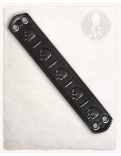 Kleine gotische schedels en zwaarden armband, zwart leer