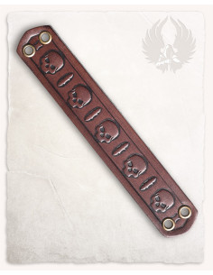 Pulsera pequeña gótica de calaveras y espadas, cuero marrón
