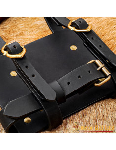 Tagebuchtasche zum Tragen am Gürtel, schwarzes Leder 2