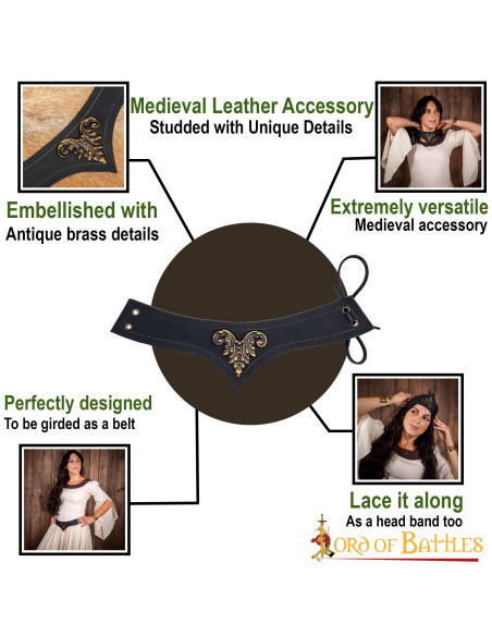 Tiara medieval cuero negro decorada