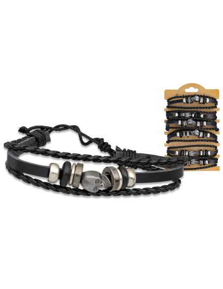 Kunstlederarmband mit Totenkopfstein...