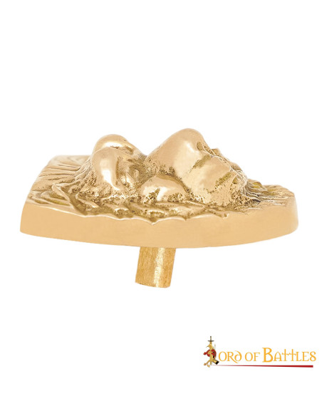 Messingplade dekoreret med løvehoved