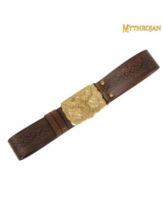 Cinturón vikingo con hebilla latón Cuervo de Odín 2