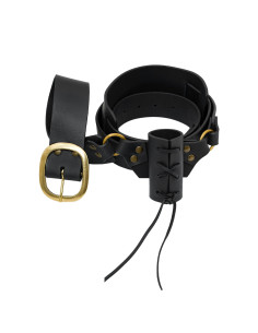 Middeleeuwse leren baldric met riem, voor zwaarden. 2