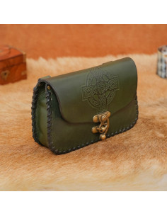Geprägte Ledertasche mit keltischem Kreuz, grün