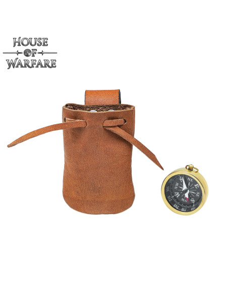 Piratkompas med ægte læderetui (3,5 cm.)