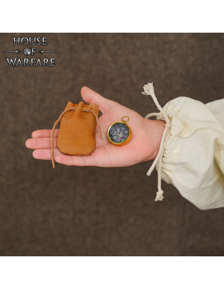 Piratkompas med ægte læderetui (3,5 cm.)