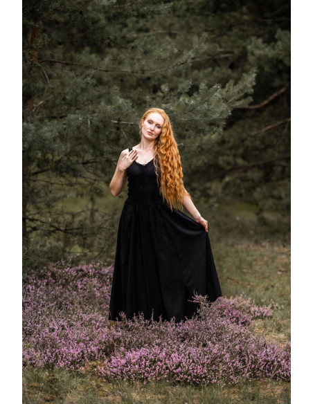 Jasmin elegant middelalderkjole, sort...