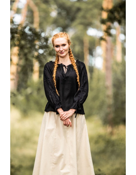 Middelalderlig damebluse Bettina, sort