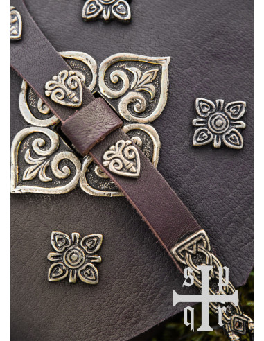 Bolso vikingo en piel marrón para cinturón ornamentado ⚔️ Tienda-Medieval