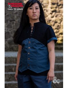 Chaleco medieval con capucha de Pícaro, negro-azul