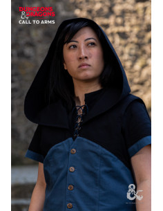 Chaleco medieval con capucha de Pícaro, negro-azul 2