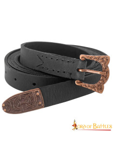 Cinturón estrecho vikingo negro con hebilla y chapa