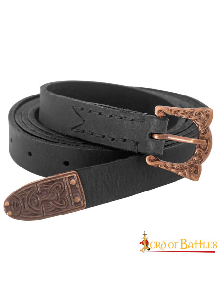 Cinturón estrecho vikingo negro con... Cinturón estrecho vikingo negro con...