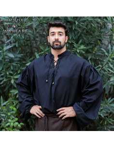 Camisa medieval algodón con cordones, negro.
