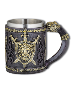 Taza de resina fantasía modelo escudo con león