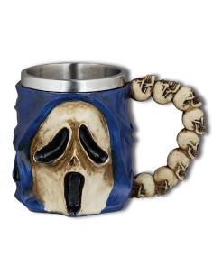 Taza de resina fantasía modelo calaveras, azul - blanco