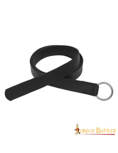 Cinturón medieval cuero hebilla circular acero, negro. 2