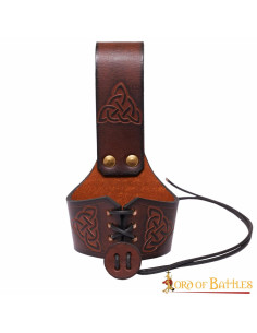 Håndlavet baldric til horn med keltisk knudedesign, brun