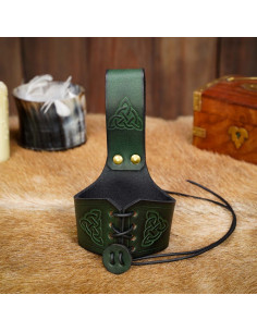 Håndlavet baldric til horn Keltisk knudedesign, grøn