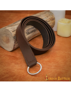 Cinturón medieval cuero hebilla circular acero, marrón 2