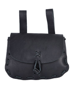 Bolsa medieval para cinturón, cuero negro (14x18 cm.)