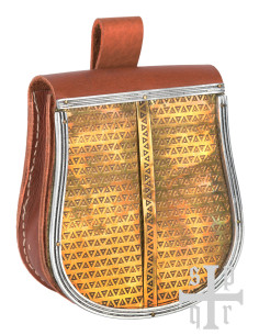 Mittelalterliche braune Ledertasche mit Messingfront...