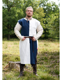 Sobrevesta medieval Eckhart bicolor azul-blanco 2
