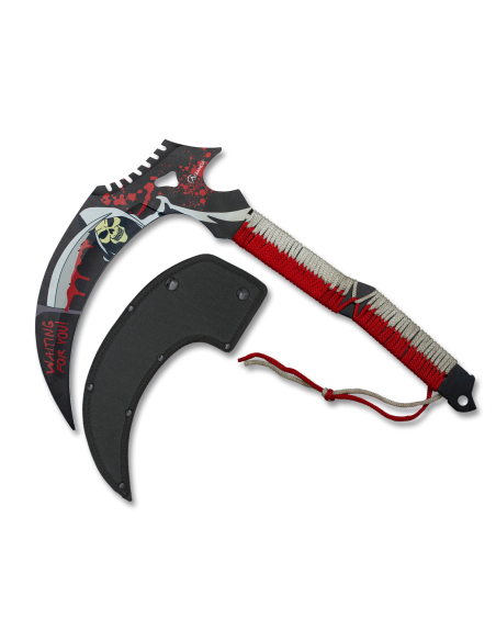 Sikkel van de dood, rood-wit gesnaard...