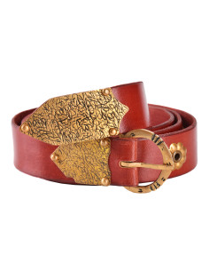 Middeleeuwse rode riem met bloemmotieven (165 cm.)
