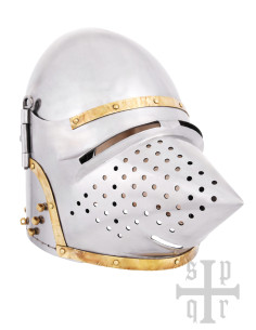 Bacinete medieval picudo con visor desmontable, año 1370
